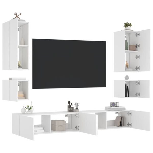 vidaXL 6-tlg. TV-Wohnwand mit LED-Leuchten Wei&szlig;