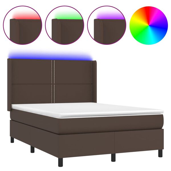 vidaXL Boxspringbett mit Matratze & LED Braun 140x190 cm Kunstleder