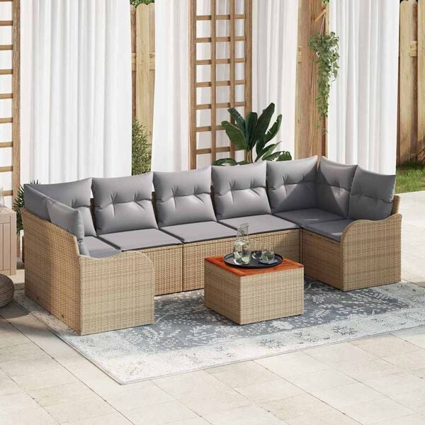 vidaXL Gartensofa-set mit Kissen 8 pcs Beige Poly-Rattan