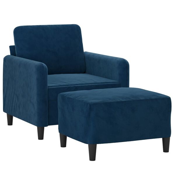 vidaXL Sessel mit Hocker Blau 60 cm Samt