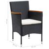 vidaXL 3-tlg. Garten-Essgruppe mit Kissen Poly Rattan Schwarz