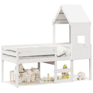 vidaXL Hochbett mit Dach Wei&szlig; 90x200 cm Massivholz Kiefer