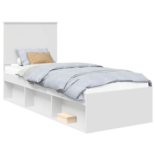 vidaXL Bettrahmen mit Kopfteil Wei&szlig; 75 x 190 cm Massives Kiefernholz