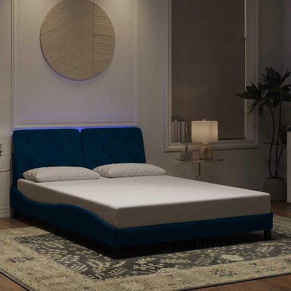 vidaXL Bettgestell mit LED ohne Matratze Blau 120x200 cm Samt