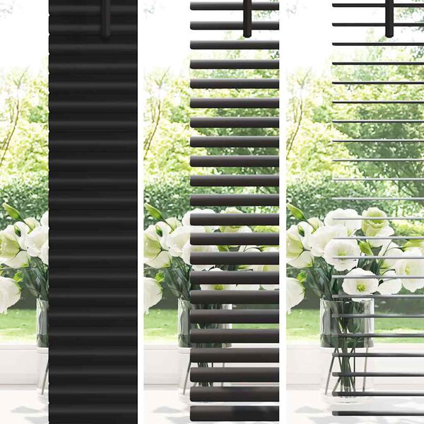 vidaXL Fensterjalousie mit Vorh&auml;ngen Schwarz Aluminium