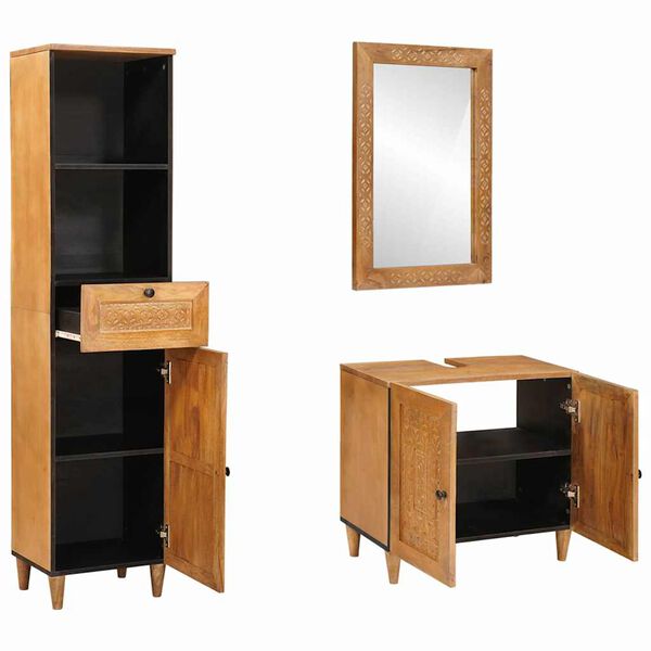 vidaXL Badezimmerm&ouml;bel Set mit Schubladen 3 pcs Braun Massivholz Mango