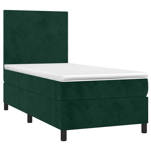 vidaXL Boxspringbett mit Matratze & LED Dunkelgr&uuml;n 100x200 cm Samt