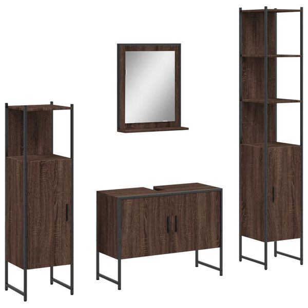 vidaXL 4-tlg. Badm&ouml;bel-Set Braun Eichen-Optik Holzwerkstoff