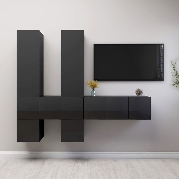 vidaXL 7-tlg. TV-Schrank-Set Hochglanz-Grau Holzwerkstoff