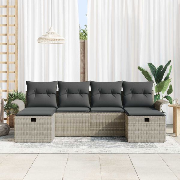 vidaXL Garten-Sofa-Set mit Kissen 6 pcs Hellgrau Poly Rattan