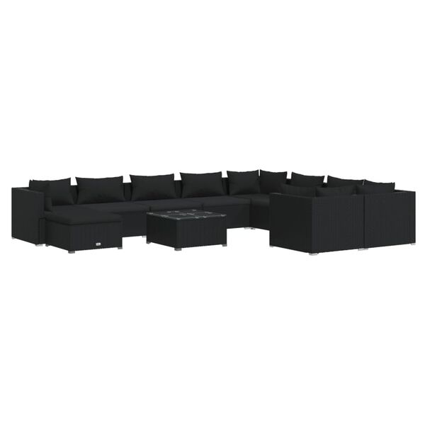 vidaXL 11-tlg. Garten-Lounge-Set mit Kissen Poly Rattan Schwarz