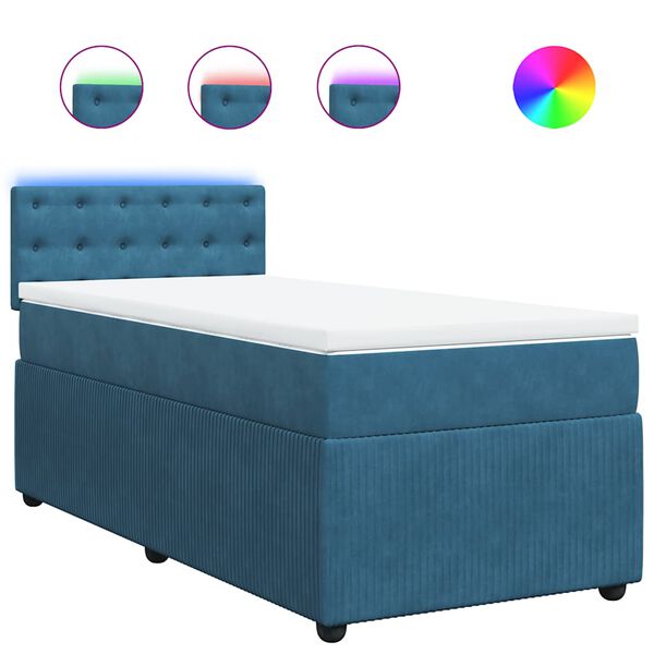 vidaXL Boxspringbett mit Matratze Blau 90x200 cm Samt