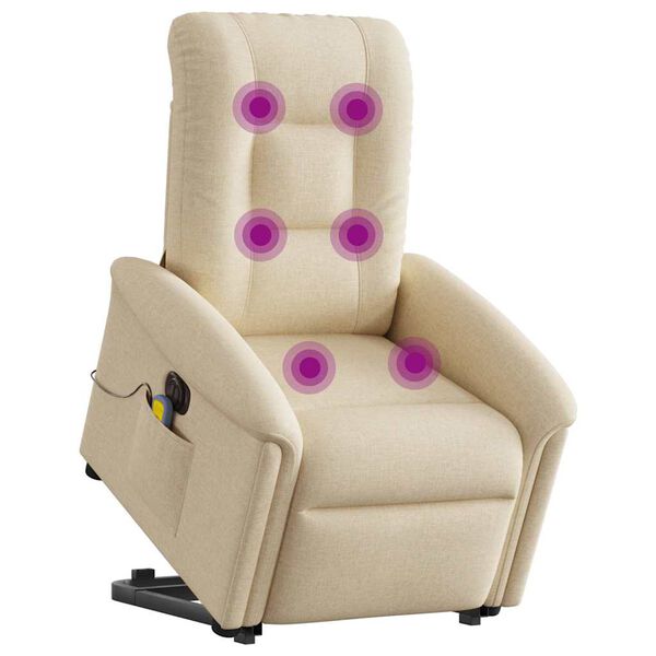 vidaXL Elektrischer Massagesessel mit Aufstehhilfe Creme Stoff