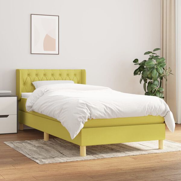 vidaXL Boxspringbett mit Matratze Gr&uuml;n 90x200 cm Stoff