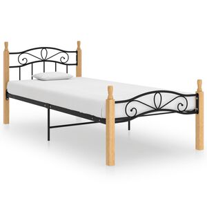 vidaXL Bettgestell Schwarz Metall und Massivholz Eiche 100x200 cm