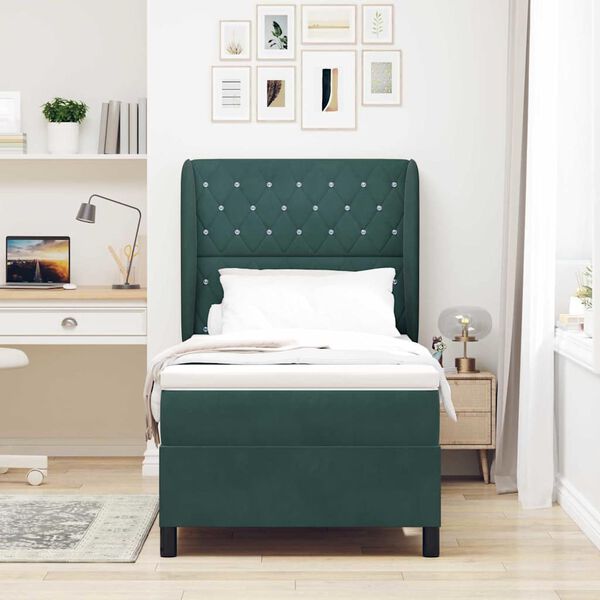 vidaXL Boxspringbett mit Matratze Dunkelgr&uuml;n 190 x 90 cm Polyester