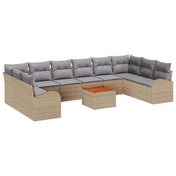 vidaXL Gartensofa-set mit Kissen 11 pcs Beige Poly-Rattan