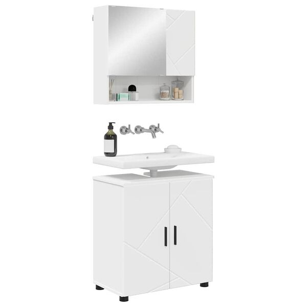 vidaXL Badezimmerm&ouml;bel-Set mit T&uuml;r 2 pcs Wei&szlig; Holzwerkstoff & Metall