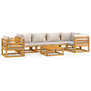 vidaXL 7-tlg. Garten-Lounge-Set mit Hellgrauen Kissen Massivholz