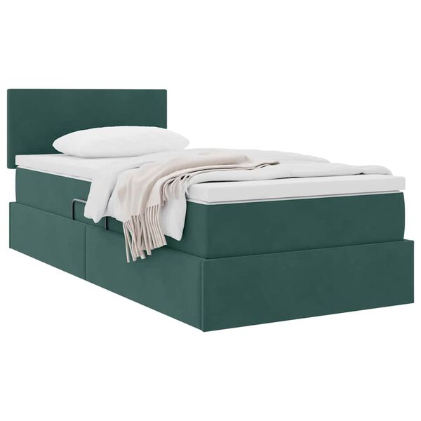 vidaXL Aufbewahrungsbett mit Matratze Dunkelgr&uuml;n 90 x 190 cm Samt