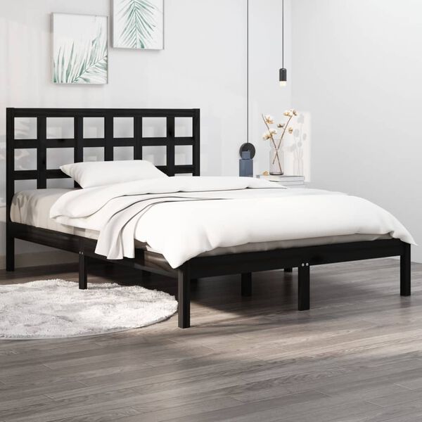 vidaXL Massivholzbett Schwarz 150x200 cm