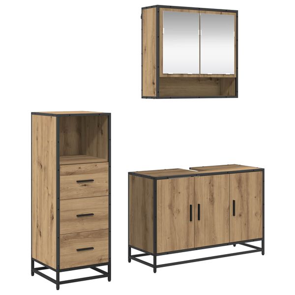vidaXL Badezimmerm&ouml;bel-Set mit Regal 3 pcs Artisan-Eiche Holzwerkstoff