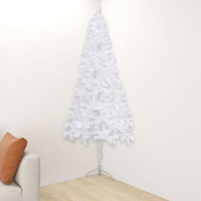 vidaXL Künstlicher Eck-Weihnachtsbaum mit Beleuchtung Weiß 120 cm PVC