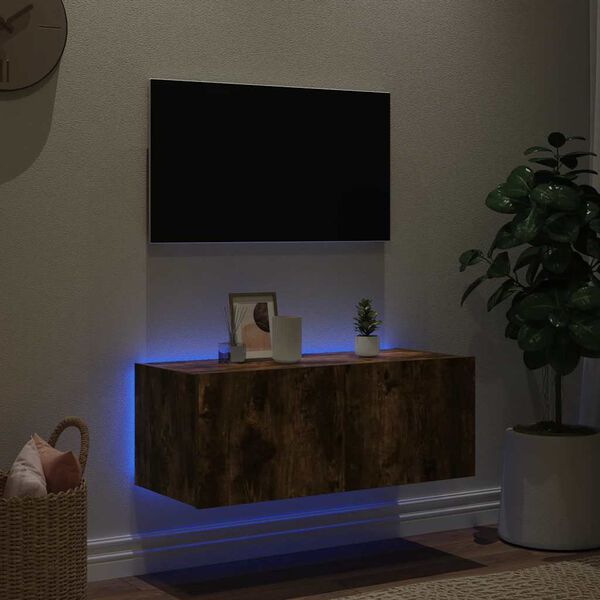 vidaXL TV-Wandschrank mit LED-Leuchten R&auml;uchereiche 80x35x31 cm
