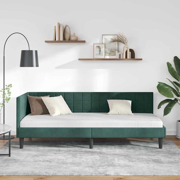 vidaXL Eckbettgestell mit Kopfteil Dunkelgr&uuml;n 80 cm x 200 cm Samt