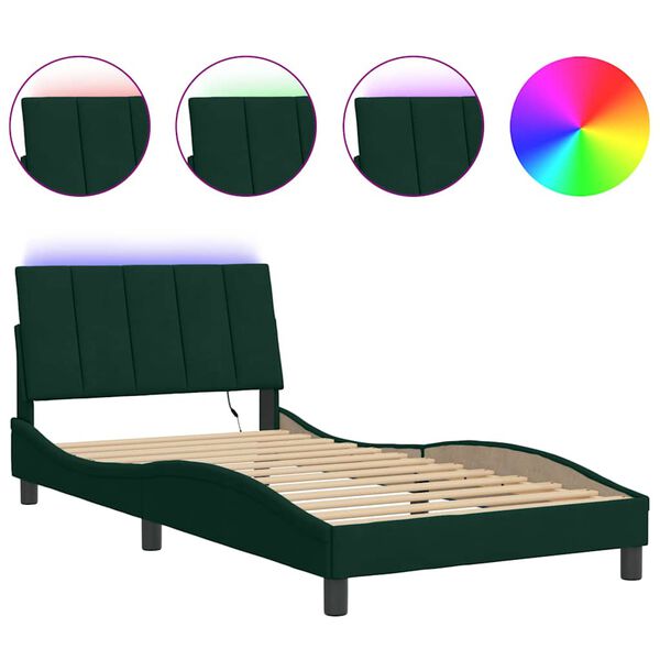 vidaXL Bettgestell mit LED ohne Matratze "Hanko" Dunkelgr&uuml;n 100x200 cm Samt