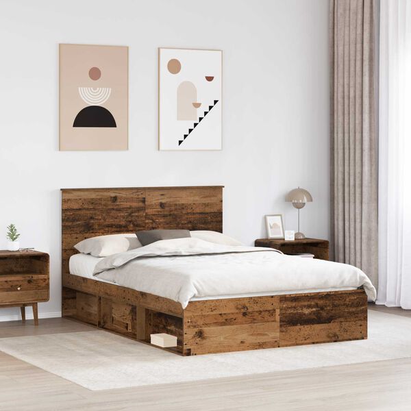 vidaXL Bettrahmen Altholz 135 x 190 cm Massives Kiefernholz