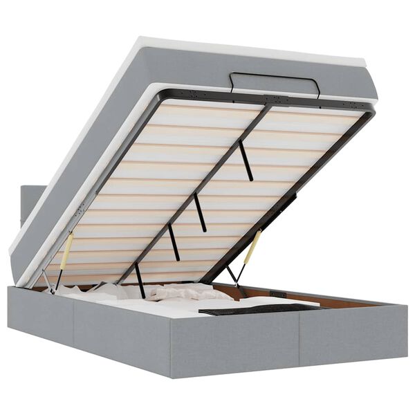 vidaXL Ottoman-Bett mit Matratze & LEDs Hellgrau 120x200 cm Stoff