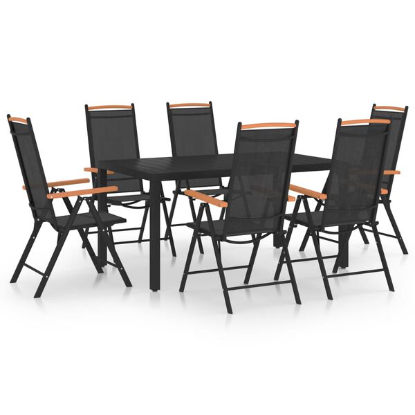 vidaXL 7-tlg. Garten-Essgruppe Aluminium Schwarz