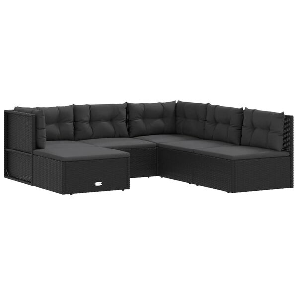 vidaXL 6-tlg. Garten-Lounge-Set mit Kissen Schwarz Poly Rattan