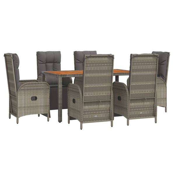 vidaXL 7-tlg. Garten-Essgruppe mit Kissen Grau Poly Rattan