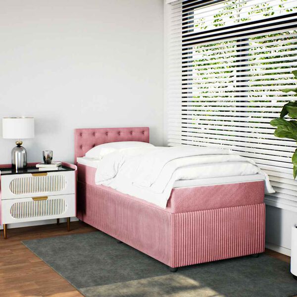 vidaXL Boxspringbett mit Matratze Rosa 80x200 cm Samt