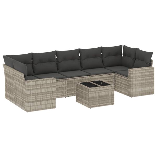 vidaXL 8-tlg. Garten-Sofagarnitur mit Kissen Hellgrau Poly Rattan