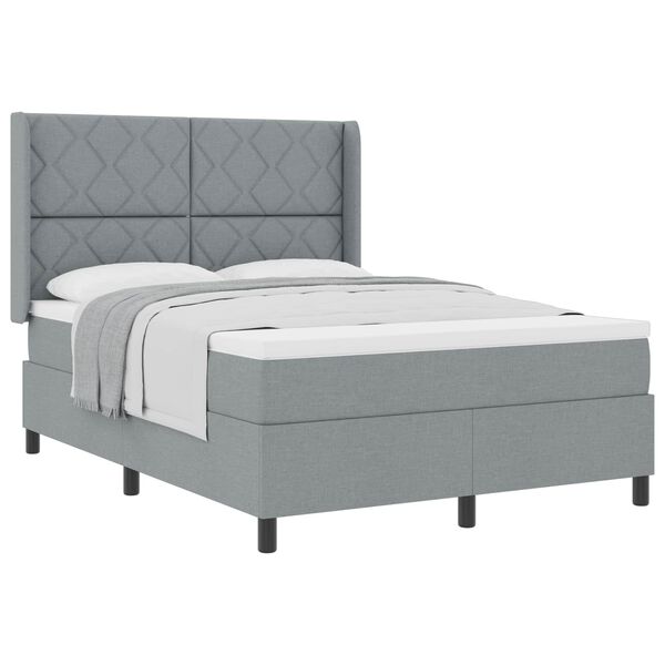 vidaXL Boxspringbett mit Matratze Hellgrau 140 x 200 cm Stoff