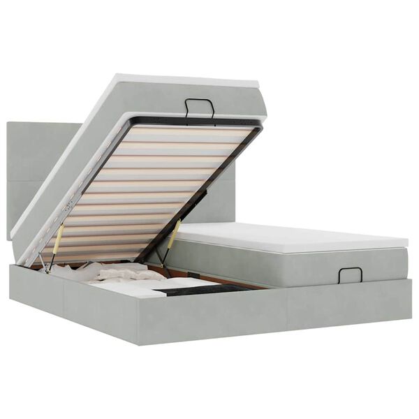 vidaXL Ottoman-Bett mit Matratzen & LEDs Hellgrau 200x200 cm Samt