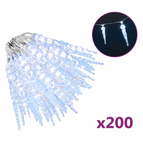 vidaXL Weihnachts-Eiszapfen-Licht 200 LEDs Kaltweiß 20 m Acryl PVC