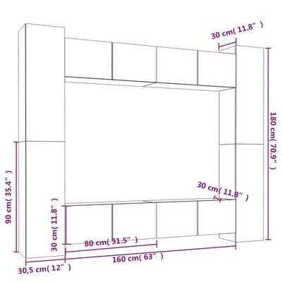 vidaXL 8-tlg. TV-Schrank-Set Hochglanz-Weiß Holzwerkstoff