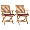 vidaXL Gartenst&uuml;hle 2 Stk. mit Weinroten Kissen Teak Massivholz