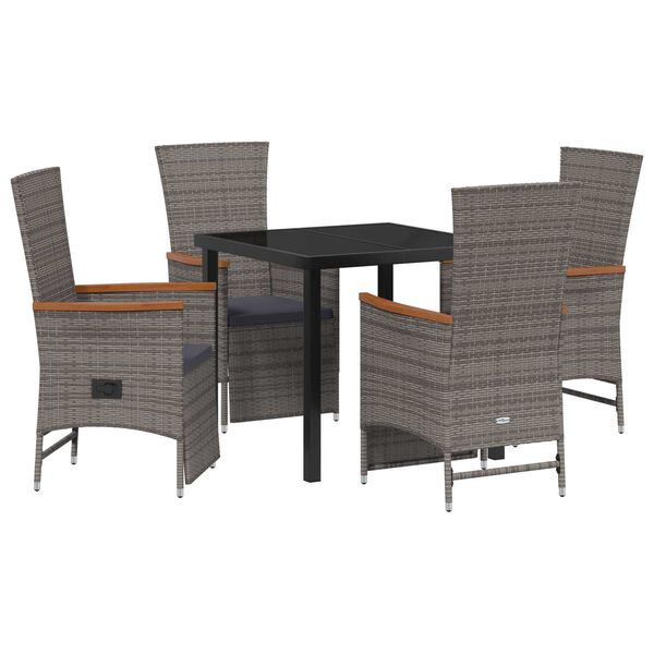 vidaXL Garten Essgruppe mit Kissen 5 pcs Grau Poly-Rattan