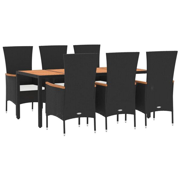 vidaXL 7-tlg. Garten-Essgruppe mit Kissen Schwarz Poly Rattan