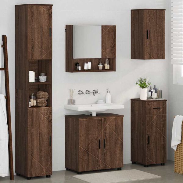 vidaXL Badezimmerm&ouml;bel-Set mit Schubladen 5 pcs Braun Eichen-Optik