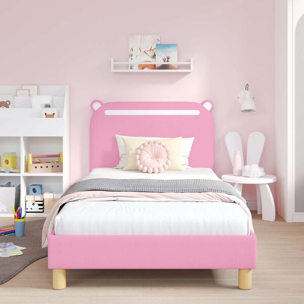 vidaXL Kinderbettgestell mit Kopfteil Rosa 90 x 200 cm Stoff