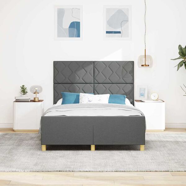 vidaXL Bettgestell mit Kopfteil Dunkelgrau 140 x 190 cm Stoff