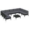 vidaXL 10-tlg. Garten-Lounge-Set mit Kissen Schwarz Massivholz Kiefer