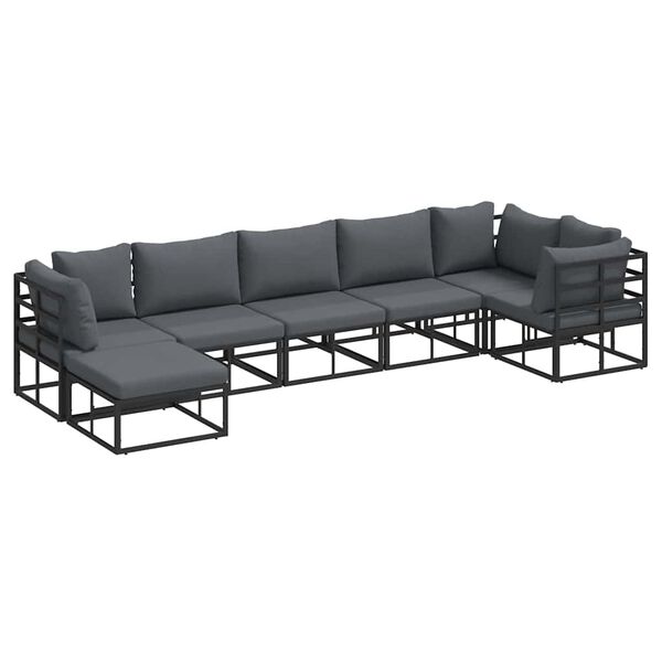 vidaXL Garten-Sofa-Set mit Kissen Schwarz Aluminium