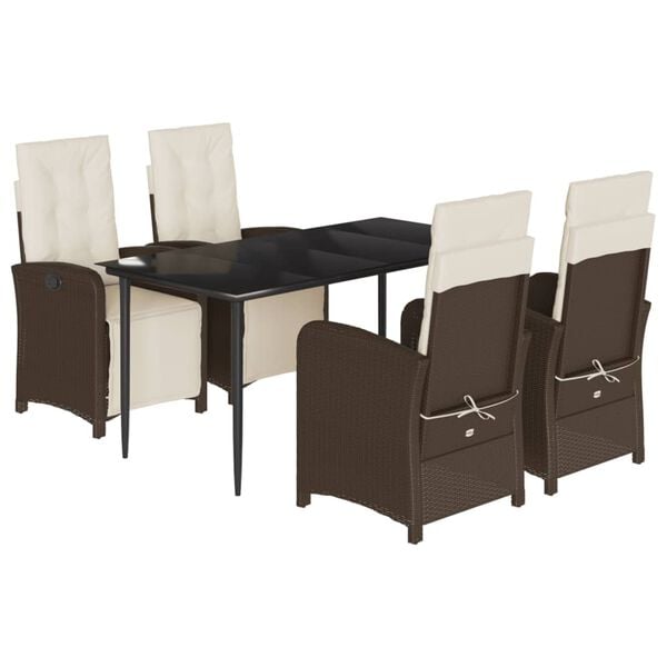 vidaXL 5-tlg. Garten-Essgruppe mit Kissen Braun Poly Rattan